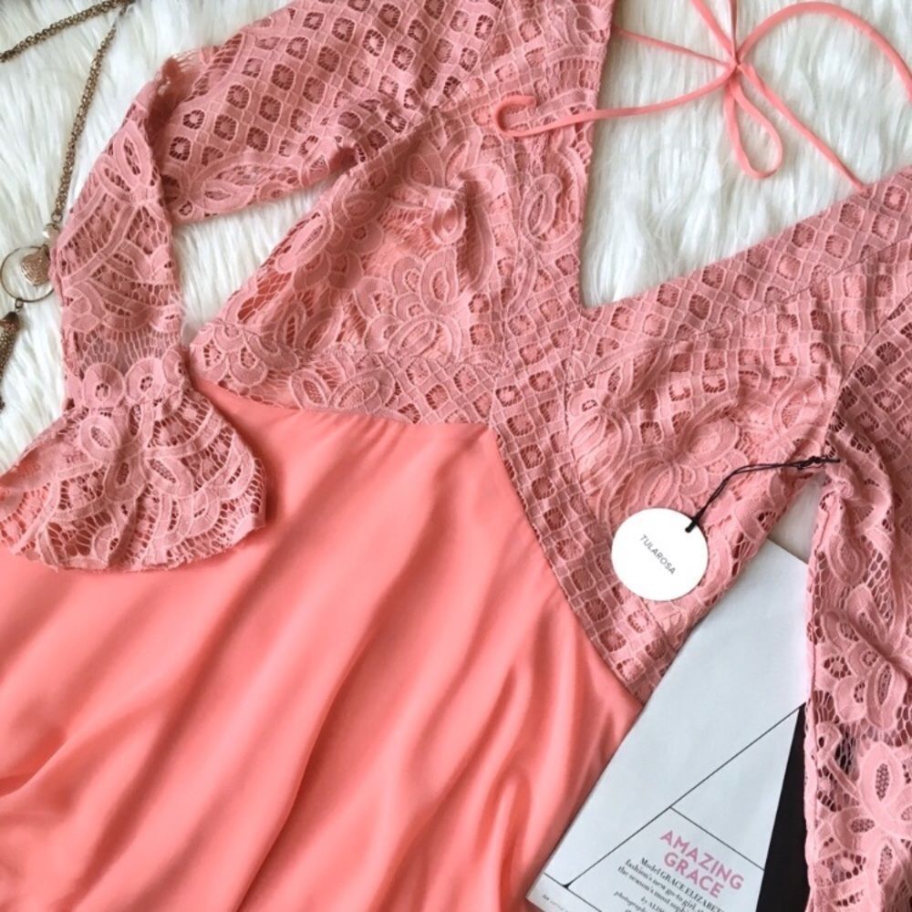 Tularosa Crochet Chiffon Tie Shift Dress Pink XS